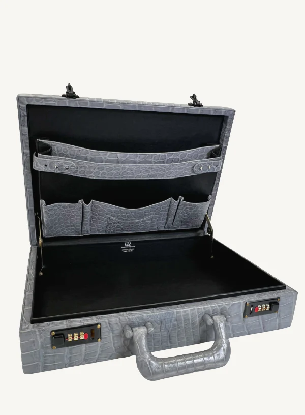 Black and Grey Alligator Hard Case Briefcase - Image 2