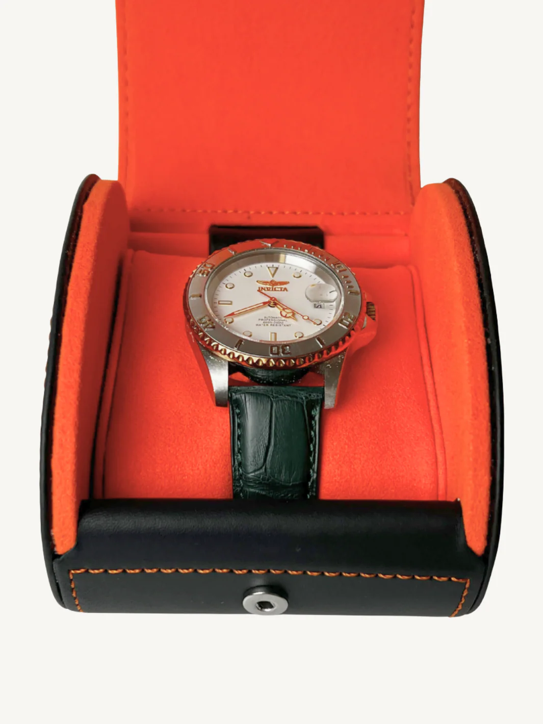Black Clamshell Watch Case | Orange Lining - Image 4