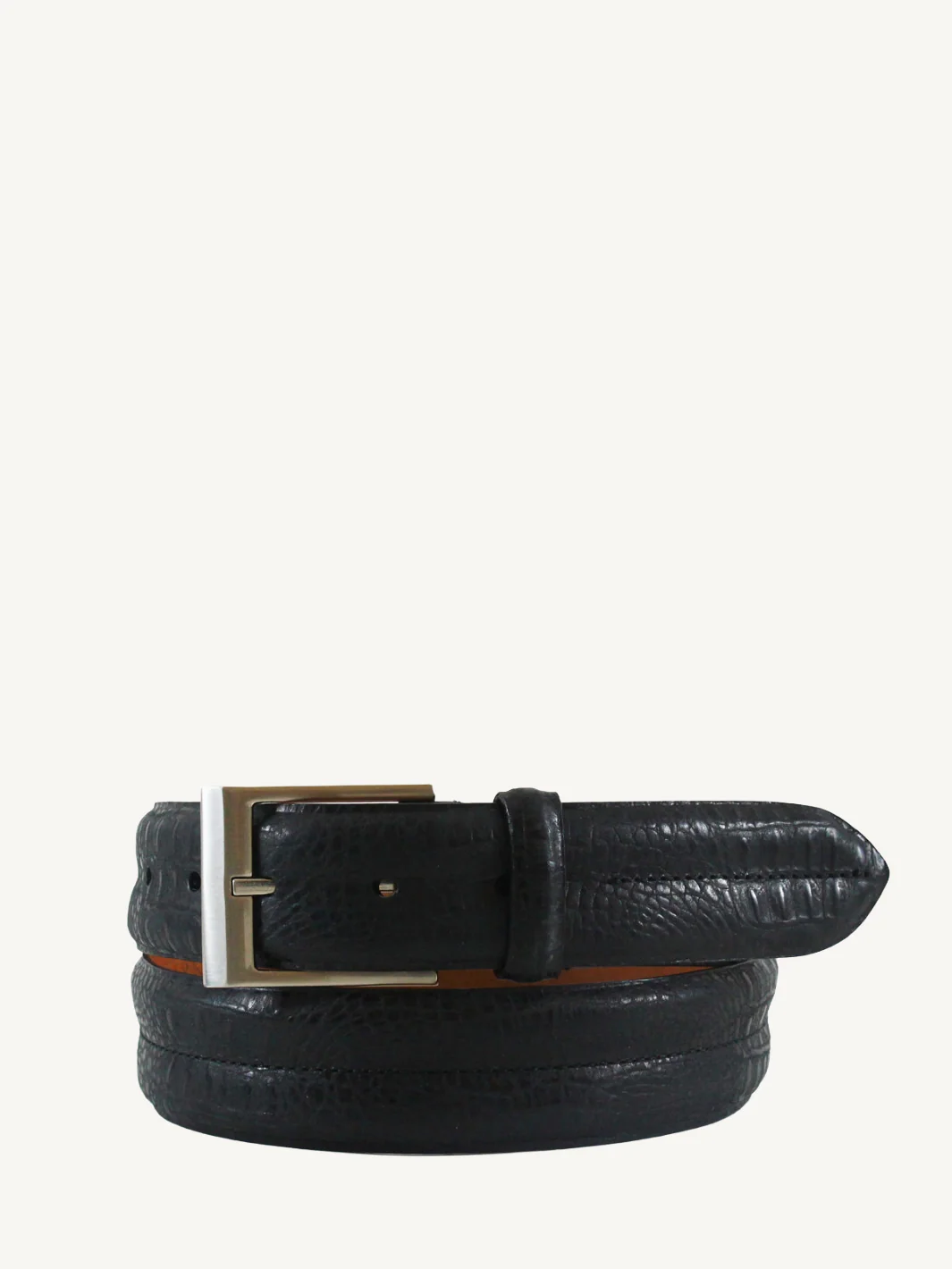 Black Double Barrel Genuine Leather Embossed Belt | 1 3/8" Width