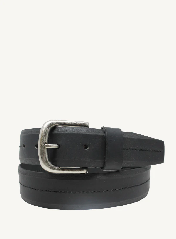 Black Center Stitch Leather Belt | 40mm Width