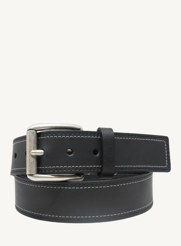 Black Leather Belt with Contrast Stitching |