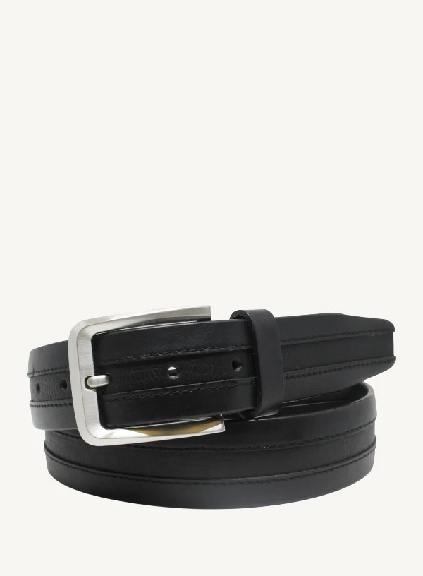 Black Leather with Embossed Inlay Belt | 35mm Width