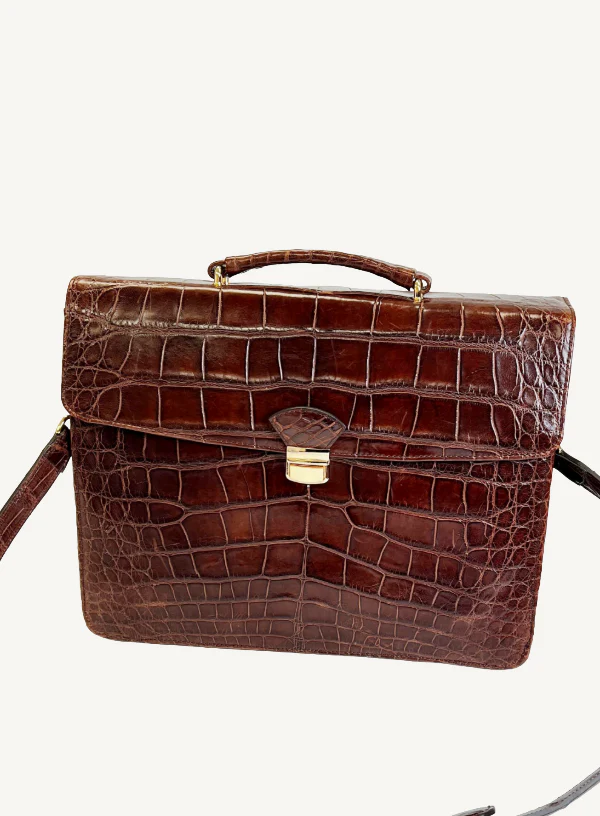 Brown Alligator Attaché Case