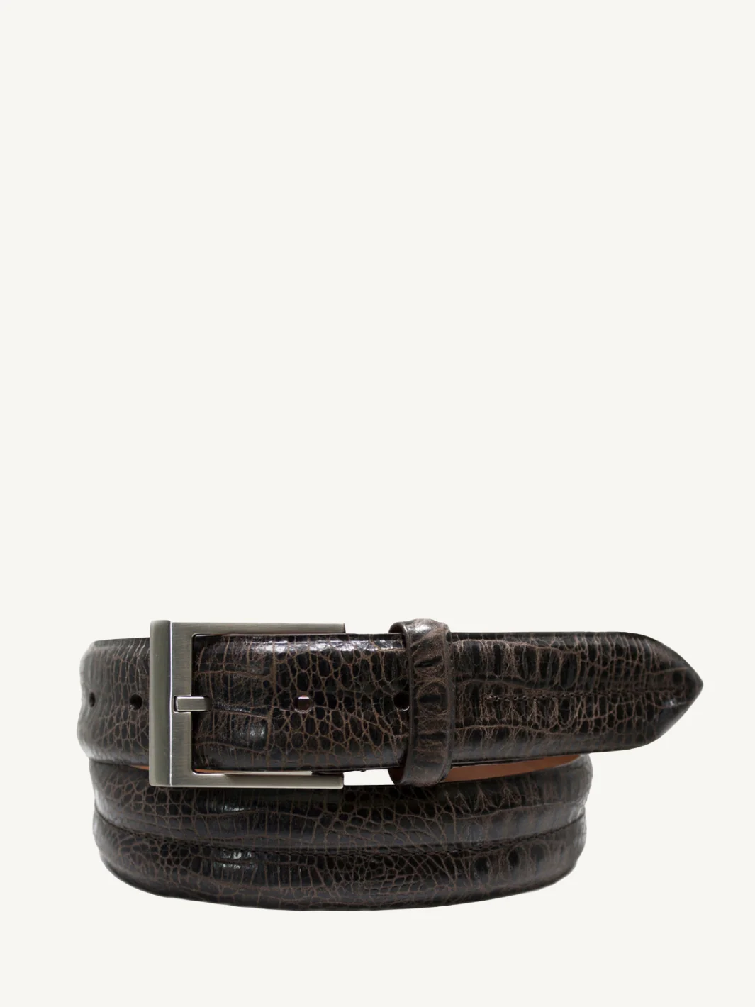 Brown Double Barrel Genuine Leather Embossed Belt | 1 3/8" Width