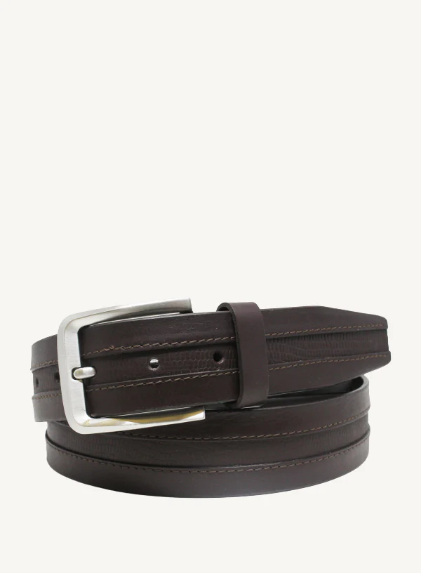 Brown Leather with Embossed Inlay Belt | 35mm Width