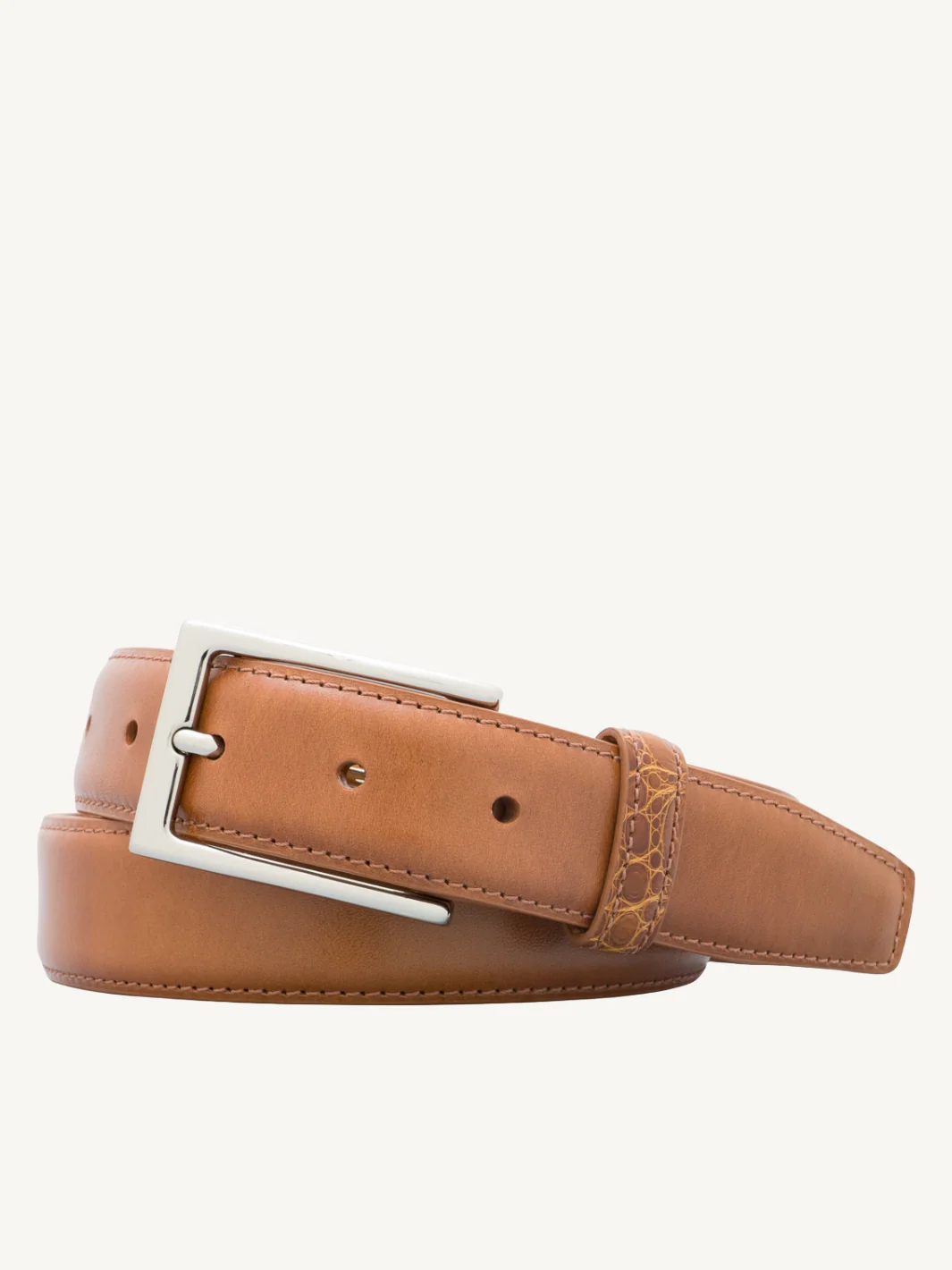 Cognac Genuine Leather Belt with Alligator Detail | 1 1/4" Width