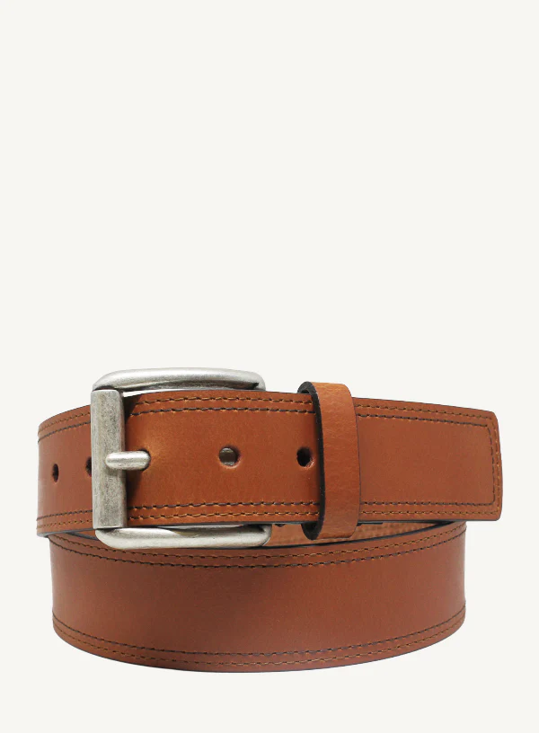 Cognac Leather Belt with Contrast Stitching |