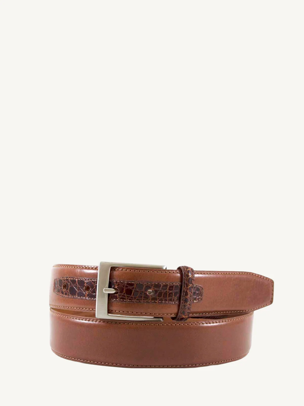 Cognac Leather Belt with Genuine Crocodile Tab Detail | 1 3/8" Width