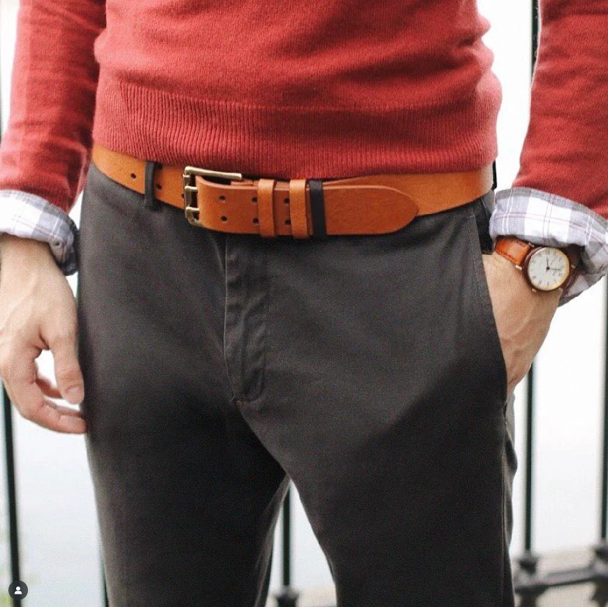 Cognac Leather Double Prong Jean Belt | 1.5" Width - Image 4