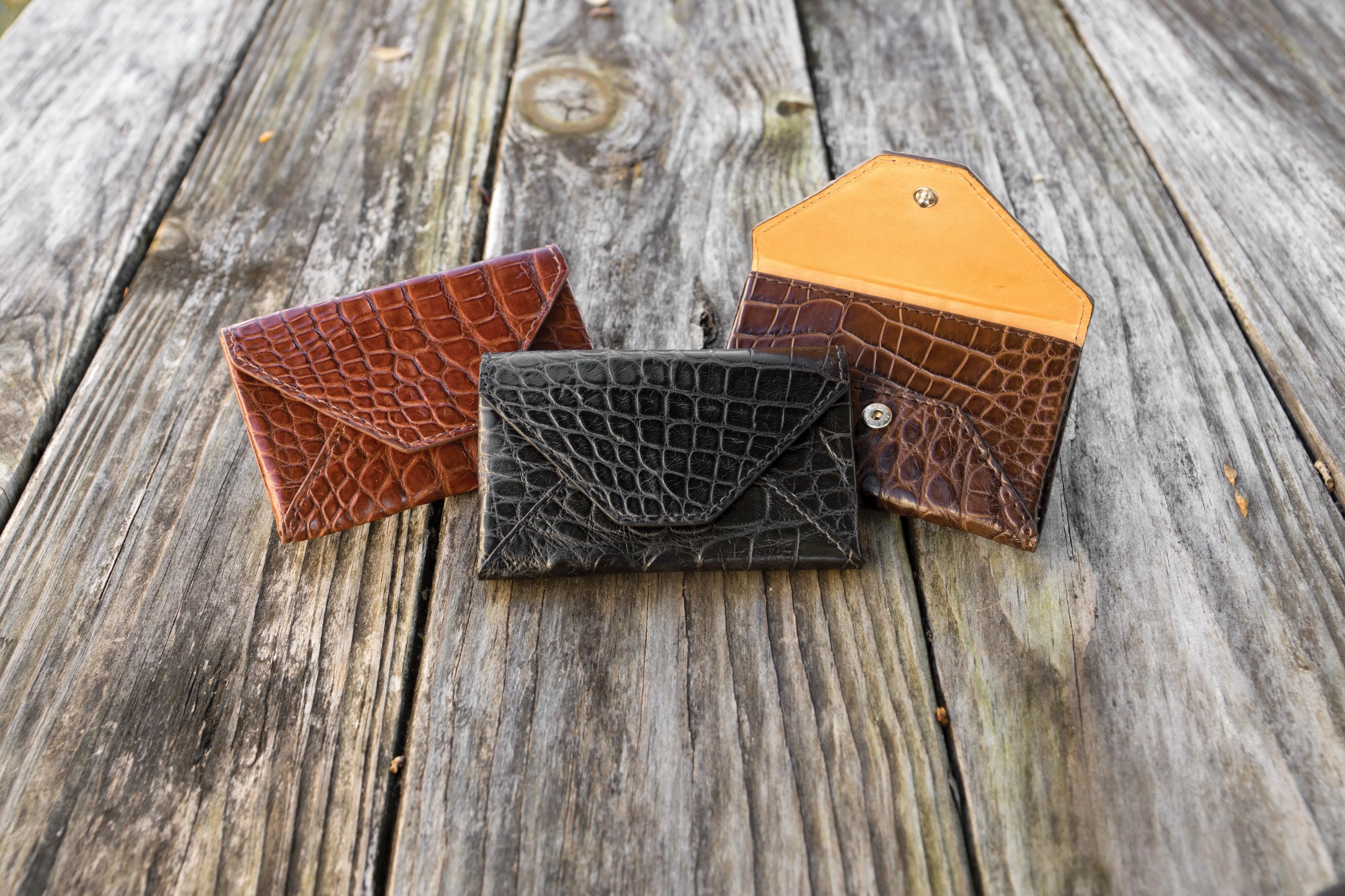 Brown Genuine Alligator Envelope Wallet with Hidden Snap | h5041 - Image 5