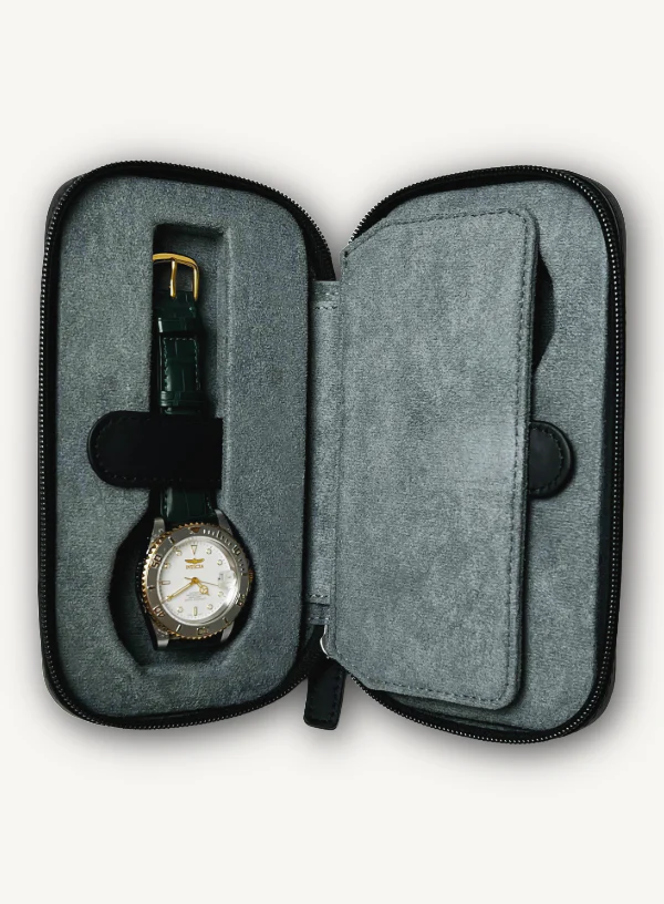 Black Zip Around Watch Case | Dark Grey Lining - Image 3