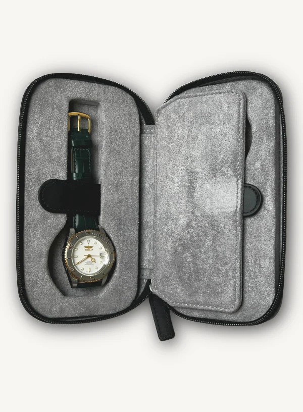 Black Zip Around Watch Case | Grey Lining - Image 3